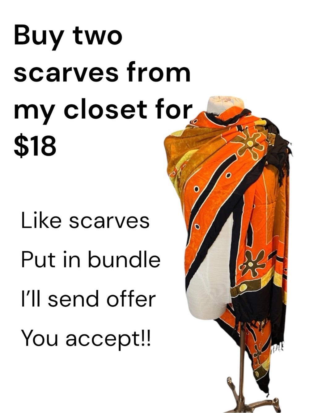 Bold Orange & Black Floral Scarf Wrap